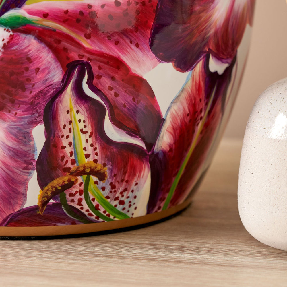 Lillian Pink Lily Ceramic Urn Table Lamp Base