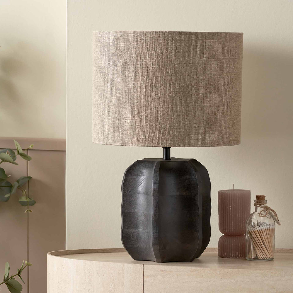Kera Black Textured Wood Table Lamp