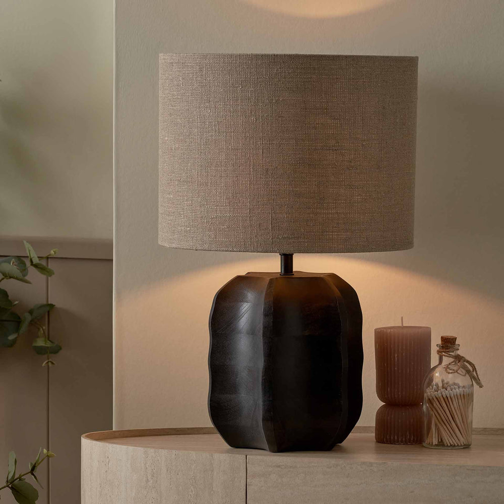 Kera Black Textured Wood Table Lamp