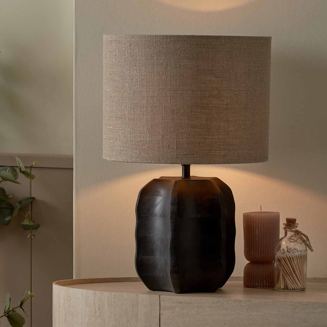 Kera Black Textured Wood Table Lamp