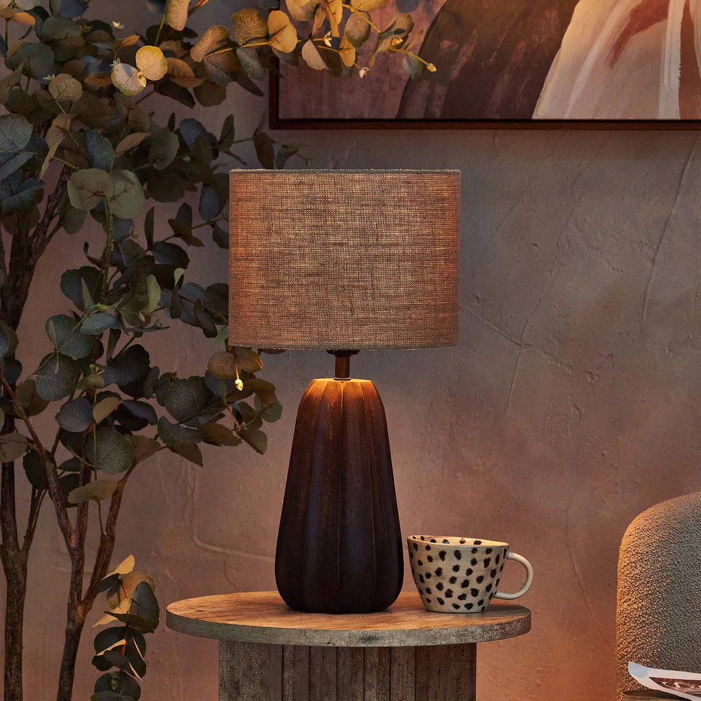 Neala Black Textured Tall Wood Table Lamp