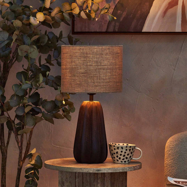Neala Black Textured Tall Wood Table Lamp