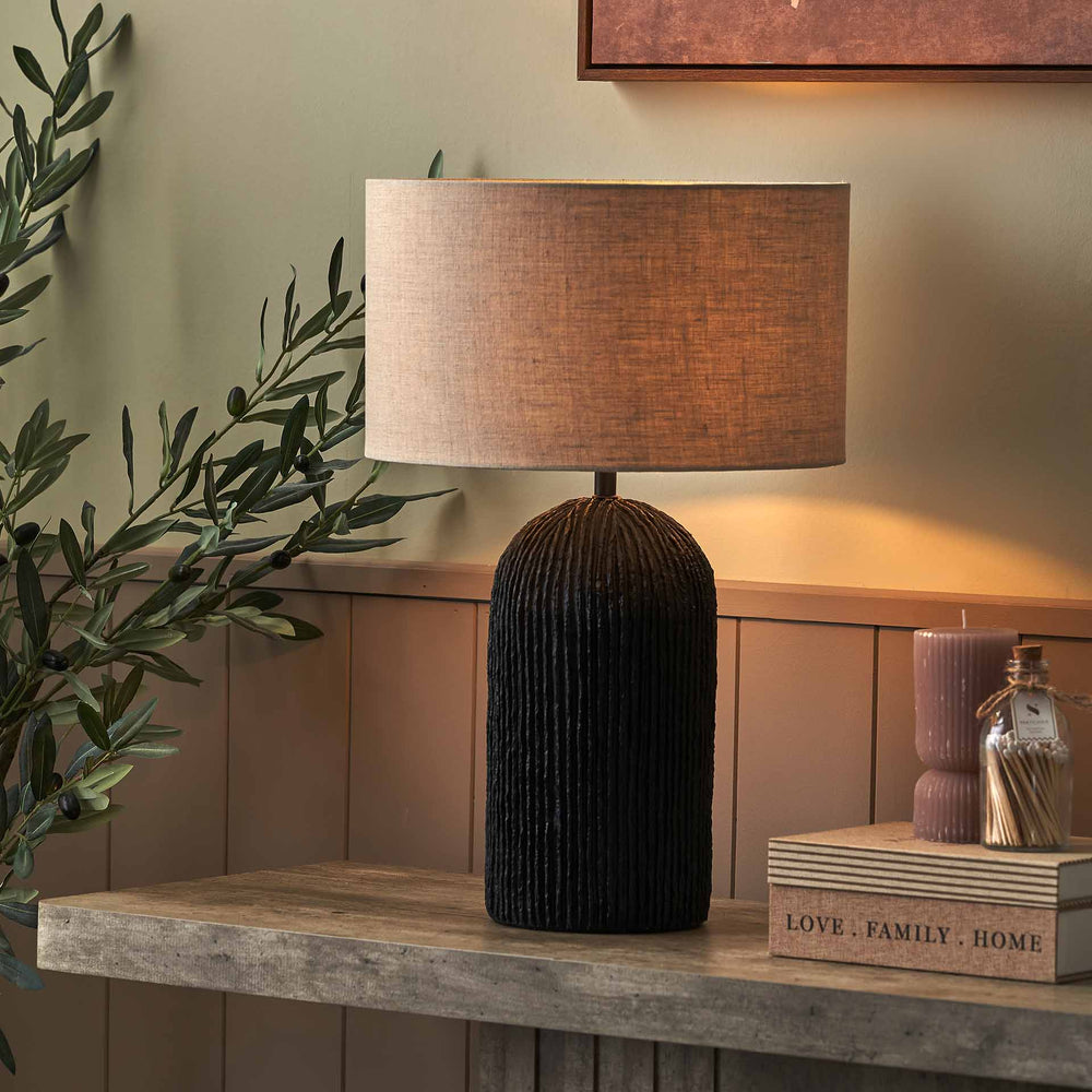 Darcie Black Textured Paper Mache Table Lamp
