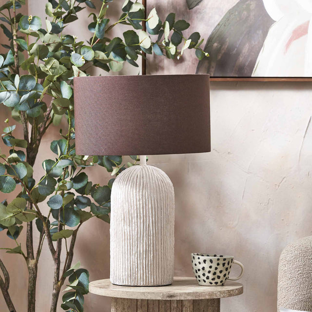 Darcie White Textured Paper Mache Table Lamp