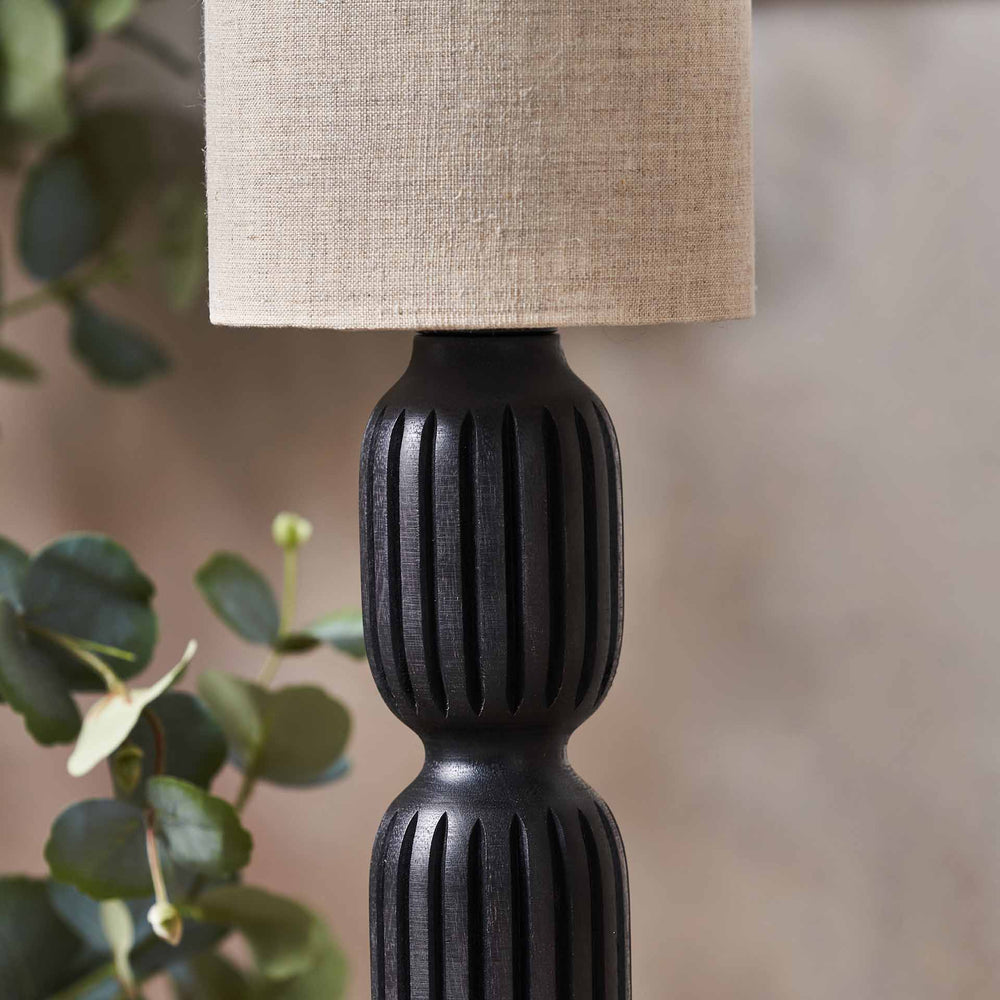 Palomina Black Ribbed Slim Wood Table Lamp