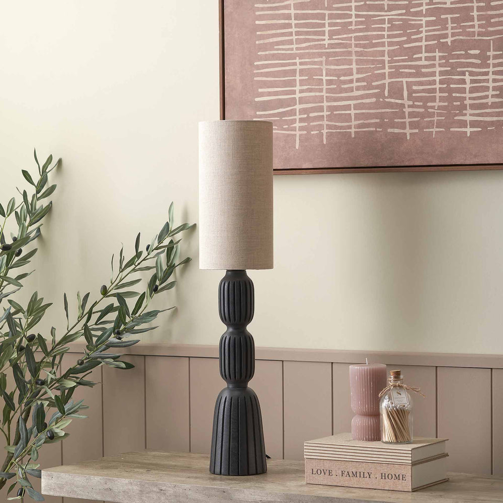 Palomina Black Ribbed Slim Wood Table Lamp