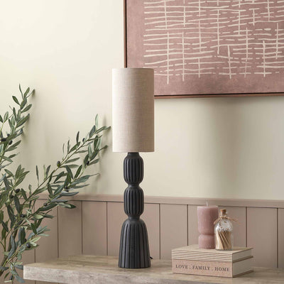 Palomina Black Ribbed Slim Wood Table Lamp