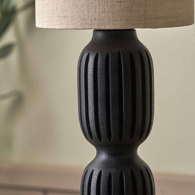 Palomina Black Ribbed Slim Wood Table Lamp