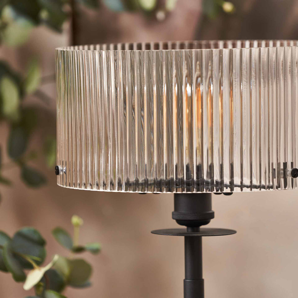 Athena Ribbed Glass Black Metal Round Table Lamp