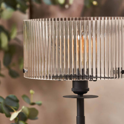 Athena Ribbed Glass Black Metal Round Table Lamp