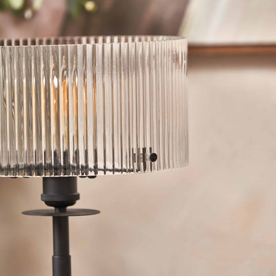 Athena Ribbed Glass Black Metal Round Table Lamp