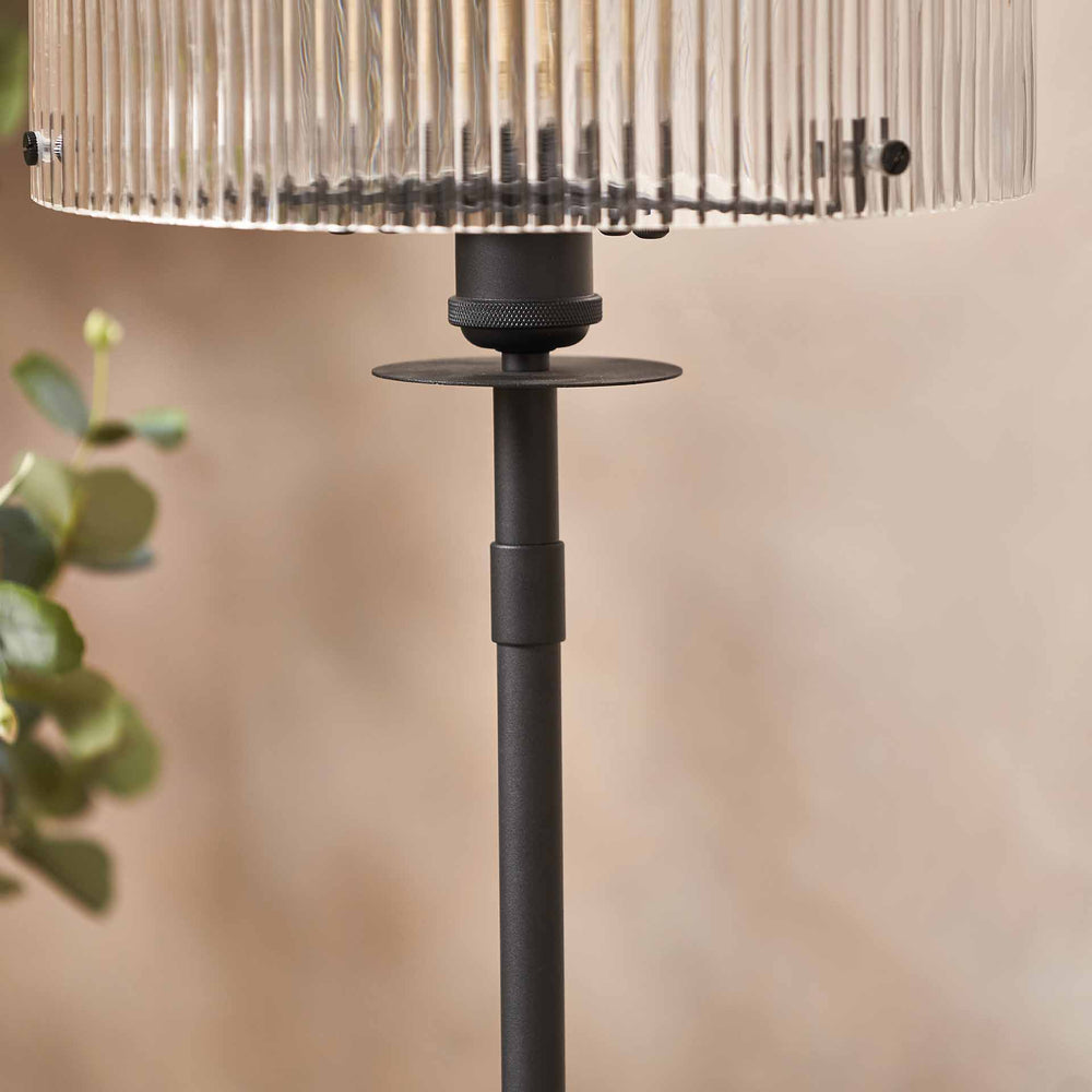 Athena Ribbed Glass Black Metal Round Table Lamp