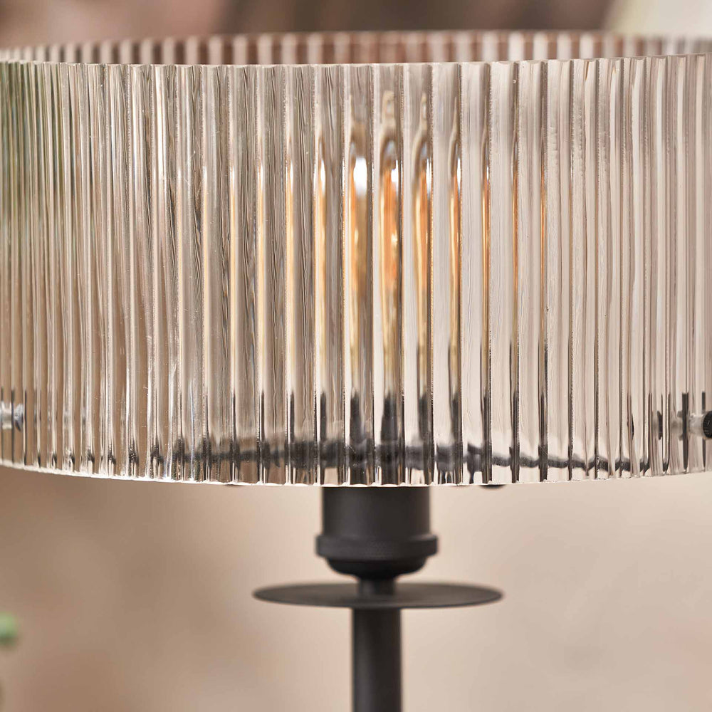Athena Ribbed Glass Black Metal Round Table Lamp