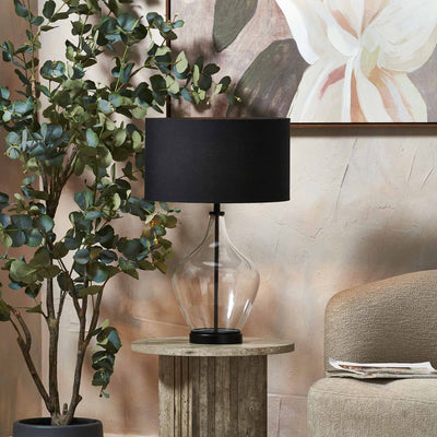 Sorrina Clear Glass and Black Bottle Table Lamp
