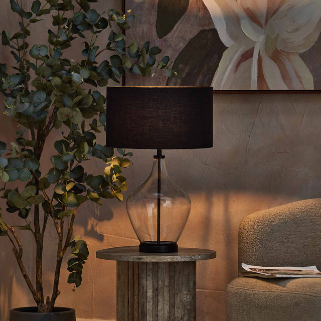 Sorrina Clear Glass and Black Bottle Table Lamp