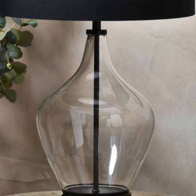Sorrina Clear Glass and Black Bottle Table Lamp