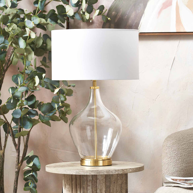 Sorrina Clear Glass and Champagne Gold Bottle Table Lamp