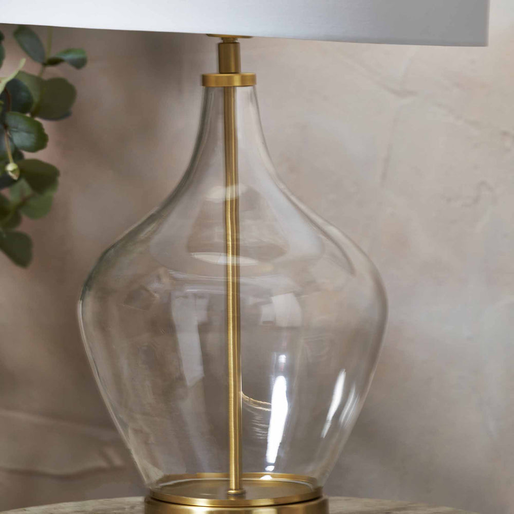Sorrina Clear Glass and Champagne Gold Bottle Table Lamp