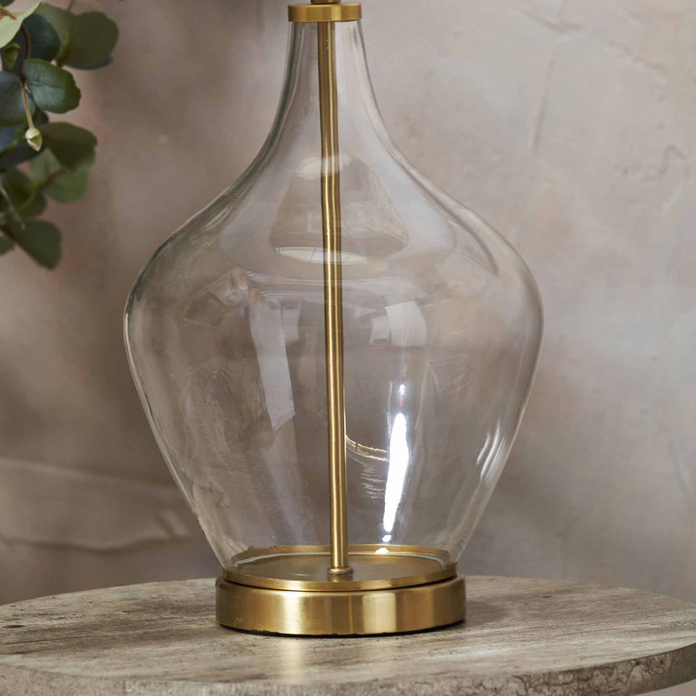 Sorrina Clear Glass and Champagne Gold Bottle Table Lamp