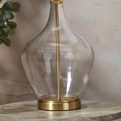 Sorrina Clear Glass and Champagne Gold Bottle Table Lamp