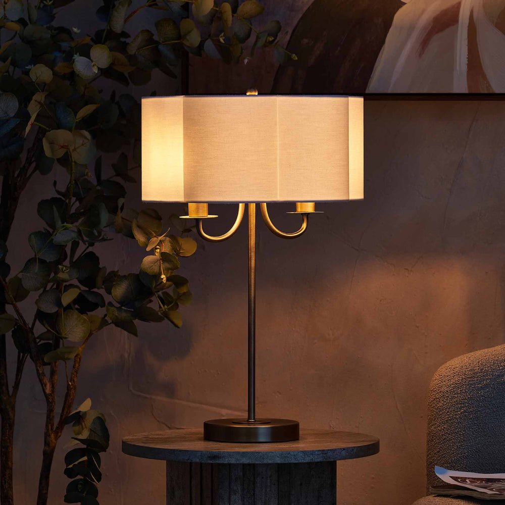 Mariana Matt Antique Brass and White Scallop Shaded Table Lamp