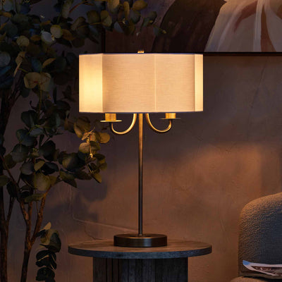 Mariana Matt Antique Brass and White Scallop Shaded Table Lamp