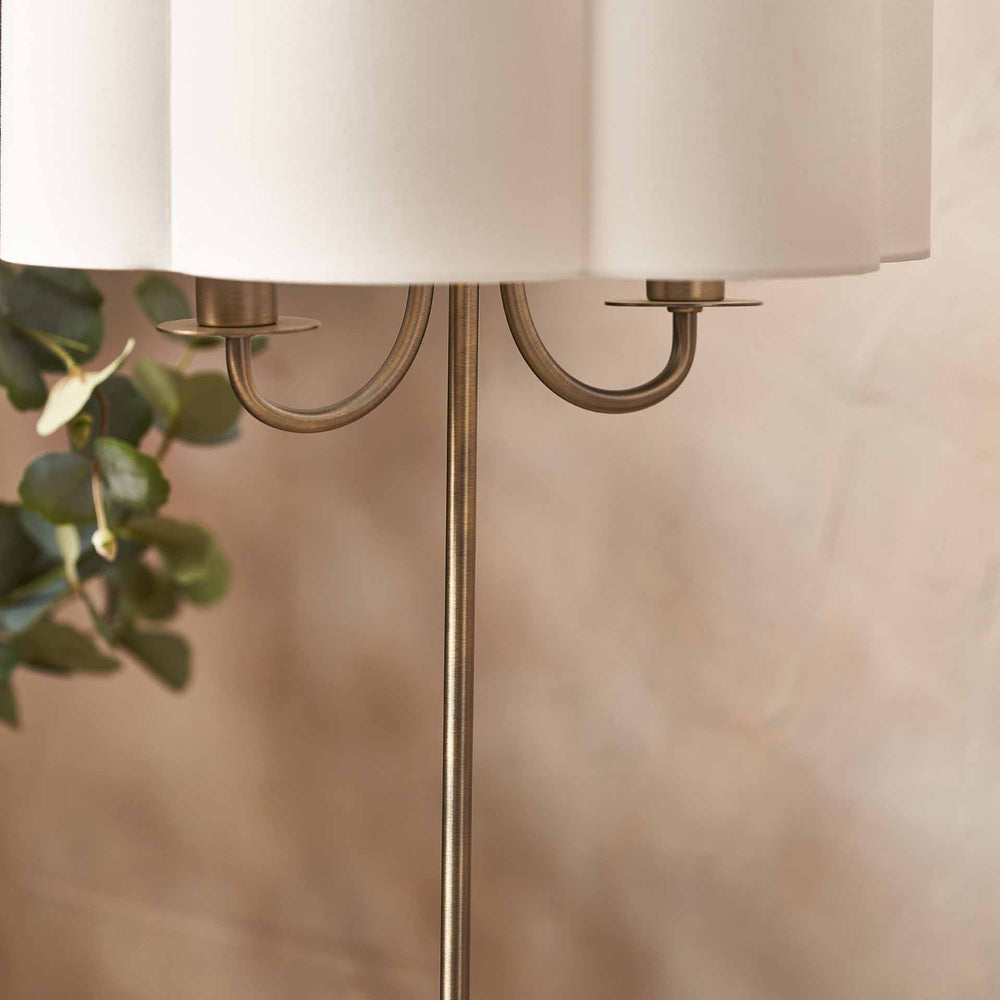 Mariana Matt Antique Brass and White Scallop Shaded Table Lamp