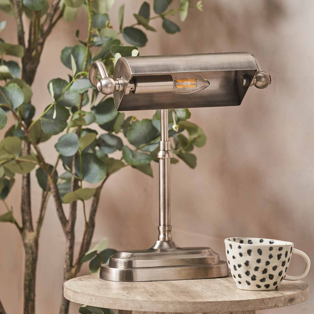 Felix Antique Silver Bankers Table Lamp