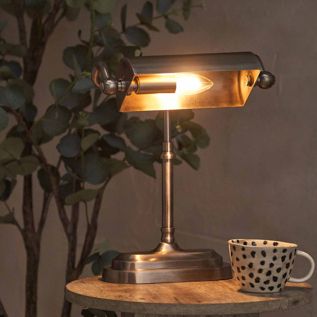 Felix Antique Silver Bankers Table Lamp
