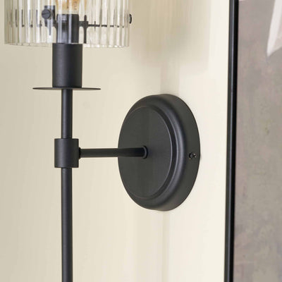 Athena Ribbed Glass Black Metal Cylinder Wall Light
