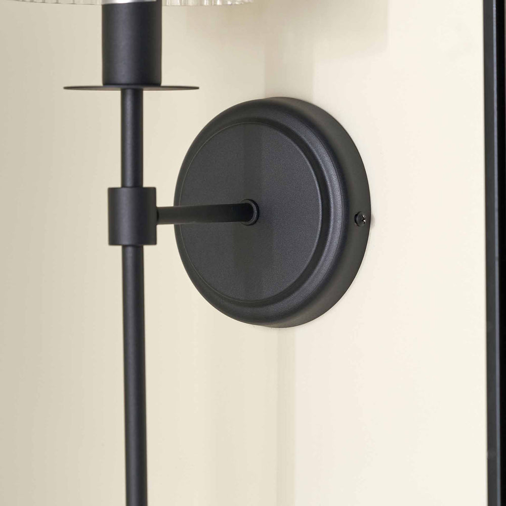 Athena Ribbed Glass Black Metal Cylinder Wall Light