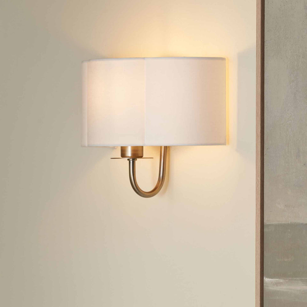 Mariana Matt Antique Brass and White Scallop Shaded Wall Light