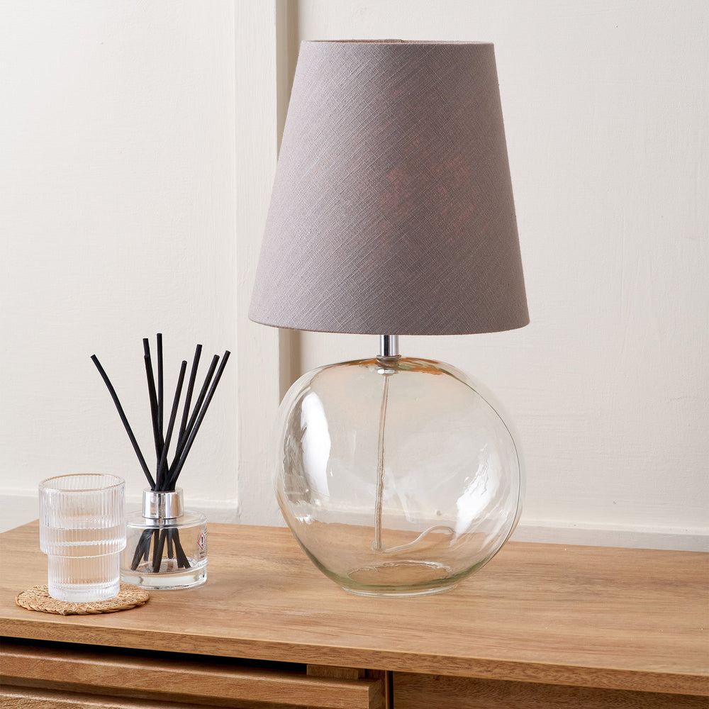 Hazel Clear Glass and Grey Shade Bedside Table Lamp Set Of 2