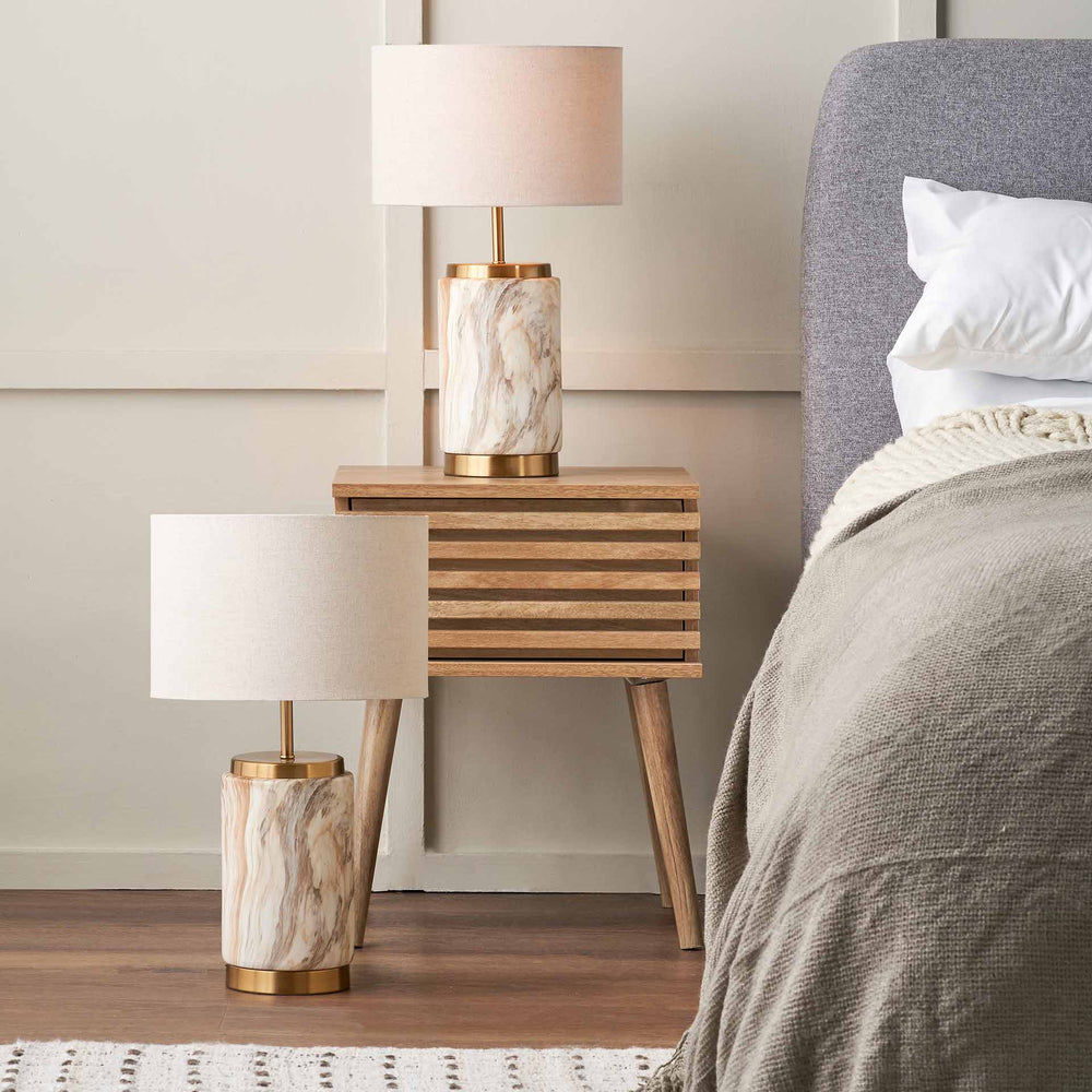 Tate Natural Stone Effect Ceramic Bedside Table Lamp Set Of 2