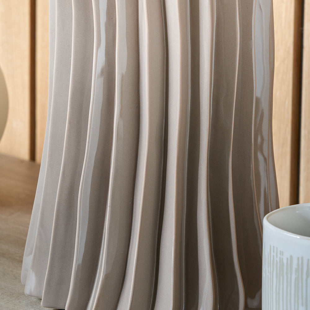 Delia Taupe Pleated Ceramic Table Lamp Base