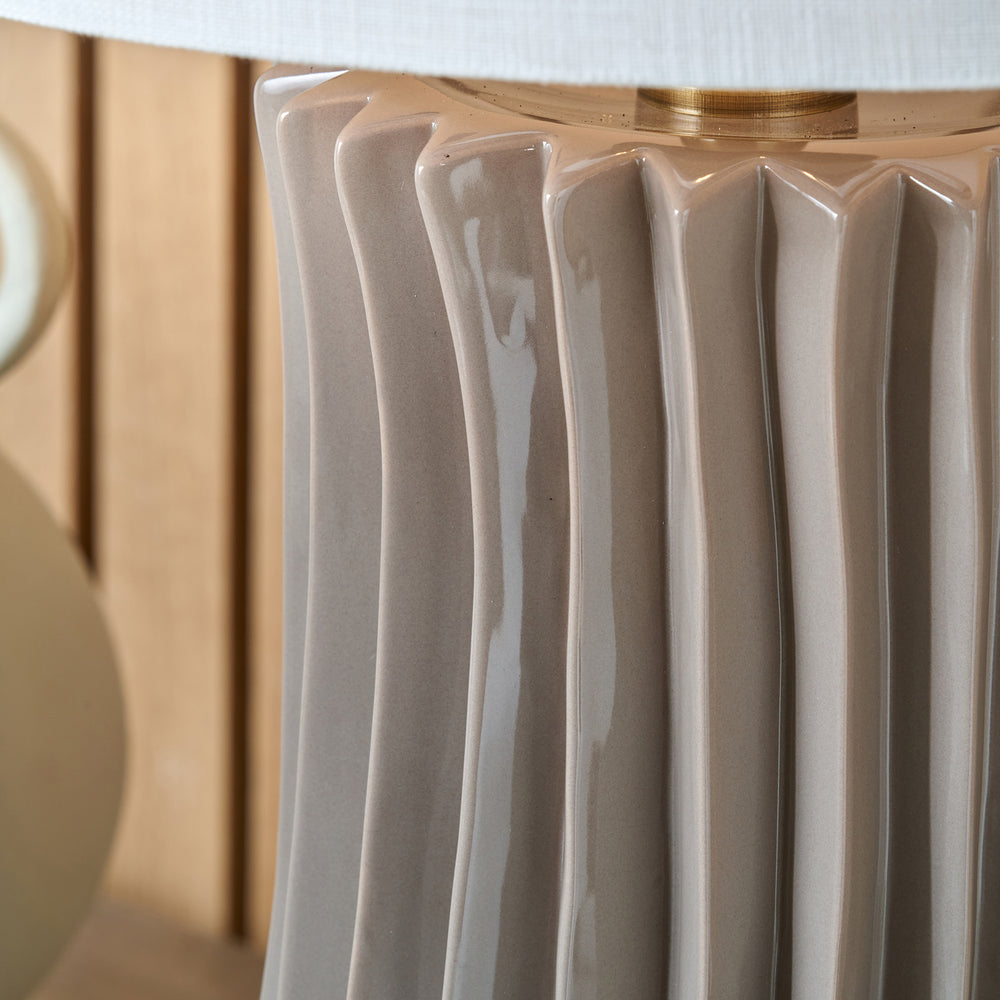 Delia Taupe Pleated Ceramic Table Lamp Base