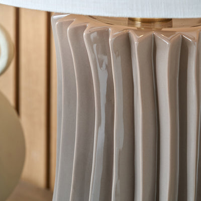 Delia Taupe Pleated Ceramic Table Lamp Base