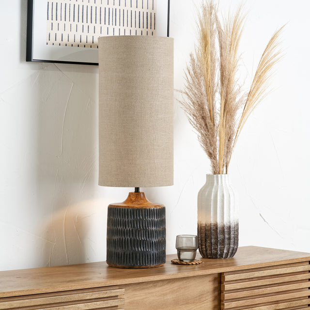 Elijah Antique Black Wash Mango Wood Table Lamp