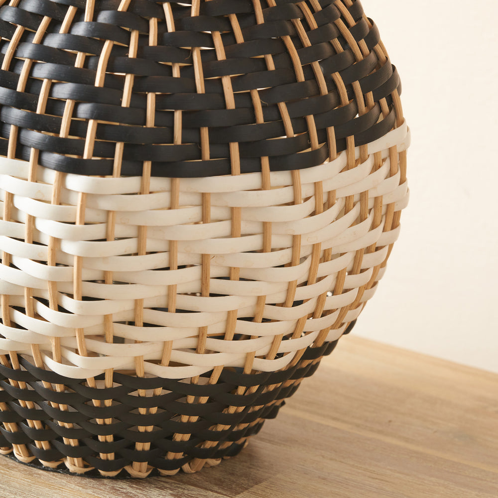 Raina Natural Rattan Black and White Woven Table Lamp