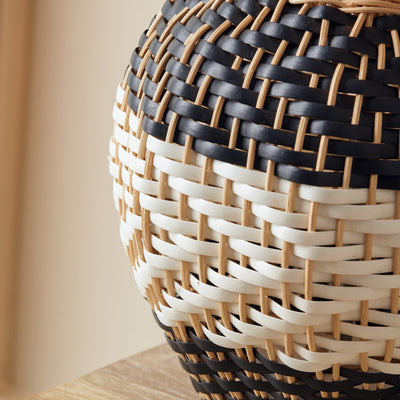 Raina Natural Rattan Black and White Woven Table Lamp