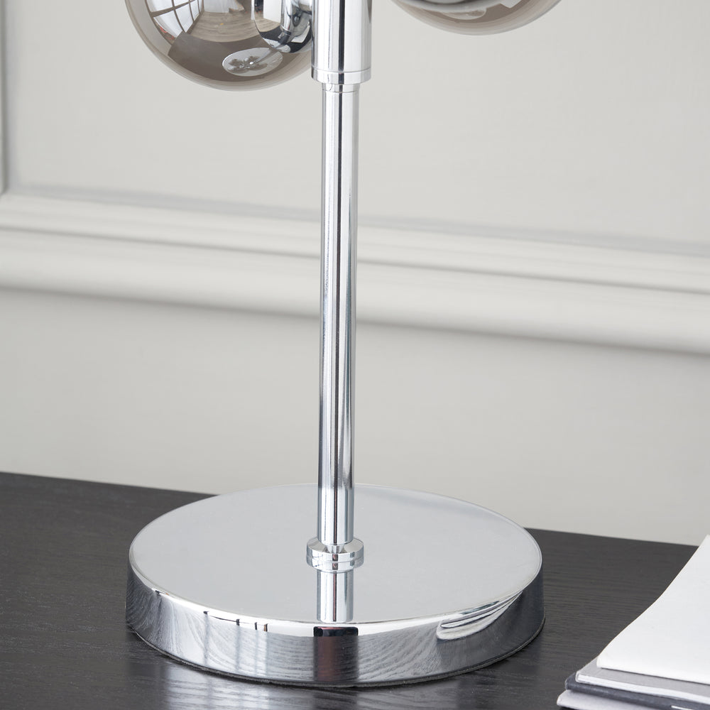 Arbus Smoke Glass Orb & Chrome Table Lamp