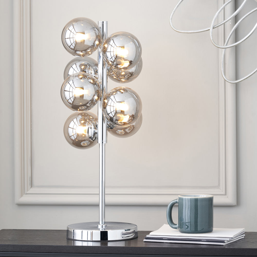 Smoke Glass Orb and Chrome Table Lamp Lighting