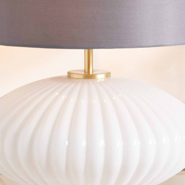 White Ribbed Glass & Gold Oval Table Lamp | Lighting | Rūma
