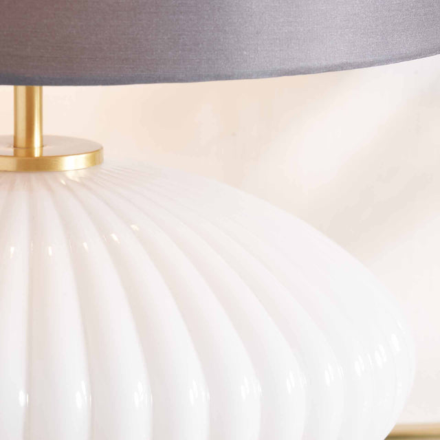 Aurelie White Ribbed Glass & Gold Oval Table Lamp