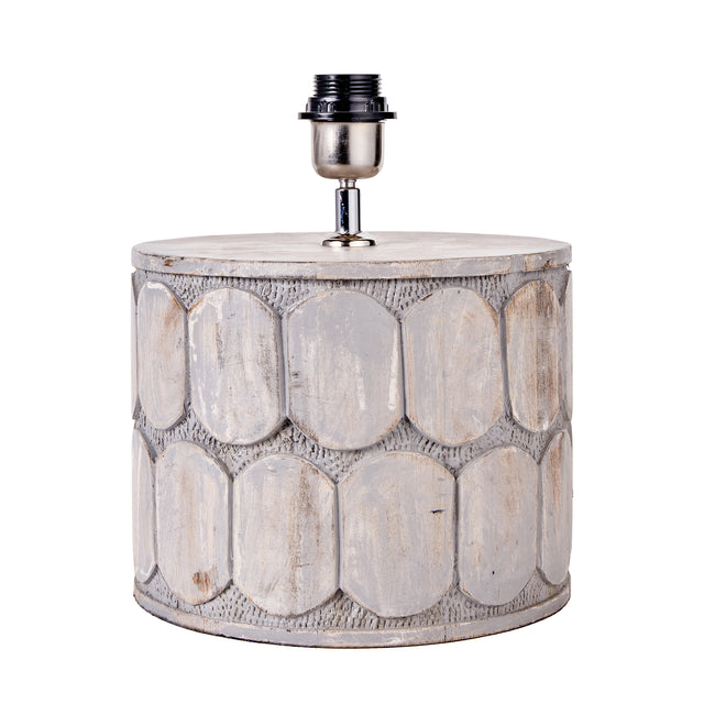 Riccia Embossed Grey Wood Wide Table Lamp