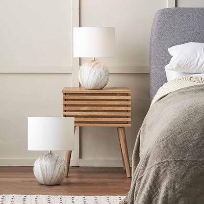 Onyx Grey Stone Effect Bedside Table Lamp Set Of 2