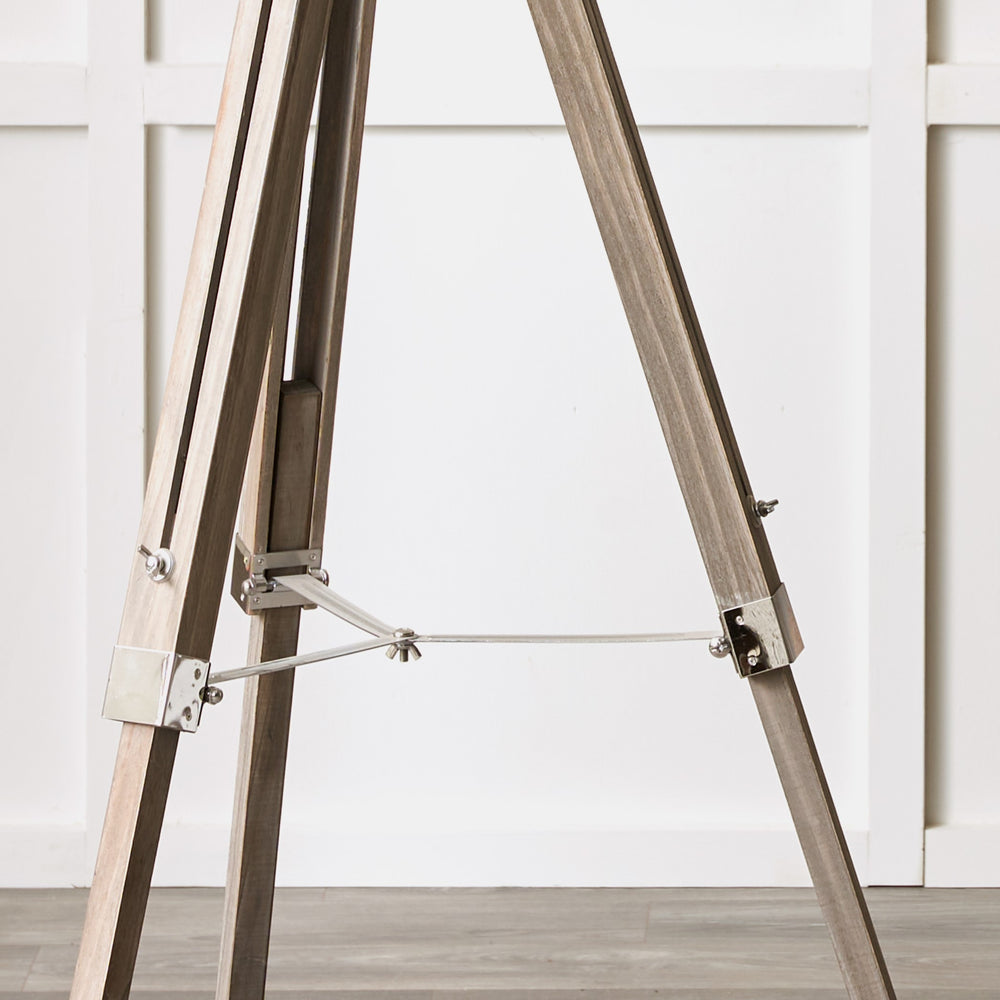 Bampton Grey Wood & Silver Metal Film Tripod Floor Lamp