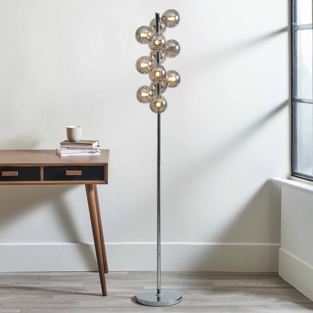 Arbus  Smoke Glass Ball & Chrome Floor Lamp