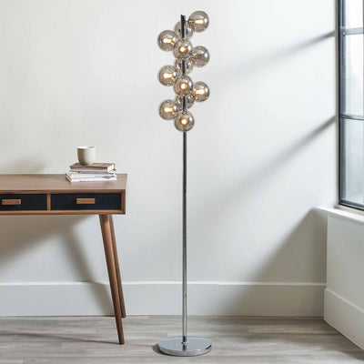 Arbus  Smoke Glass Ball & Chrome Floor Lamp