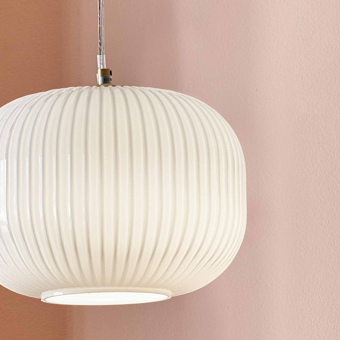 White Glass and Gold Ribbed Squoval Pendant | Lighting